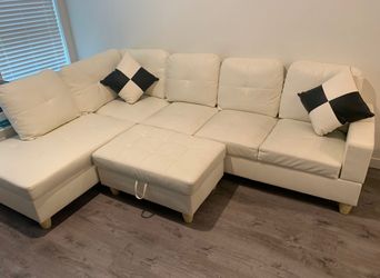 NEW White Leather Sectional Sofa Couch Include Free Ottoman And 2 Pillows 