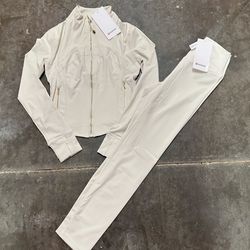Lululemon Cropped Define Jacket + Leggings Set “Bone/Gold”