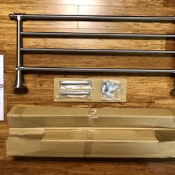 DELTA - 24 in. W Towel Shelf with 3-Towel Hooks in Brushed Nickel