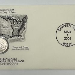 Louisiana Purchase Jefferson Five Cent Coin Denver Mint With Envelope And Stamp 