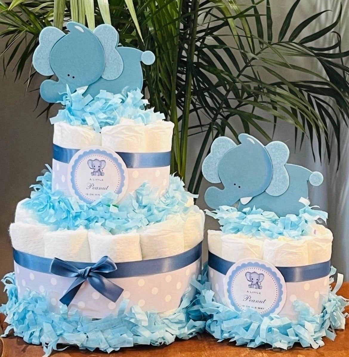 BLUE ELEPHANT PEANUT on the Way baby shower diaper cakes gift party decor