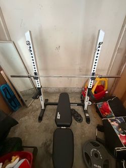 Fitness gear pro 600 bench with barbell set