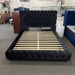 Queen Bed Frame In Black Velvet