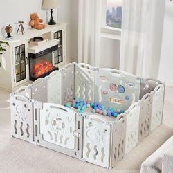 Baby Playpen, Upgraded Portable Foldable Baby Fence with Game Panel and Safety Gate