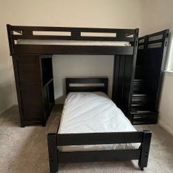 Charcoal colored Twin Loft + Twin Bed w/ Built-In Desk & Storage