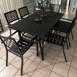 Outdoor Dining Set, Iron Finish, Black