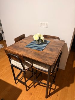 Industrial Dining Table Set with 4 Chairs