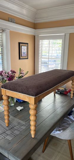 Wood Upholstered Bench with Turned Legs