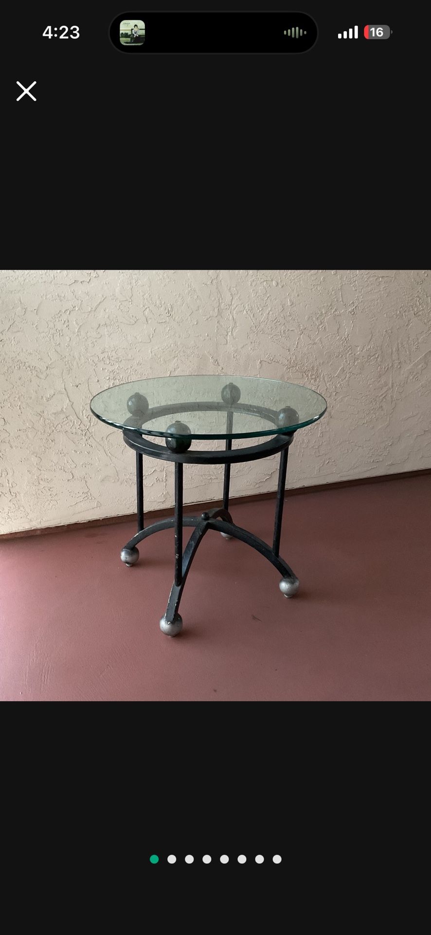 One Heavy Round Iron Table with Thick Glass Top 