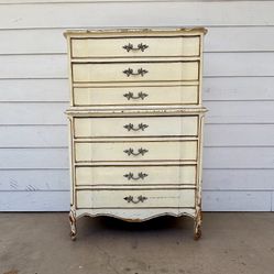 All Wood Mid-Century Vintage Solid Dixie Brand Chest of Drawers, Highboy.