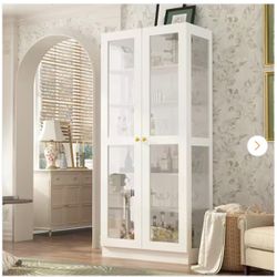 White Wood 6-Shelf Standard Bookcase Bookshelf with 2-Glass Door ( 70.9 in. Height x 31.5 in. Wide )