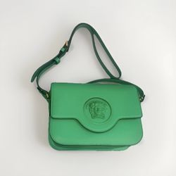 Versace La Medusa Logo Plaque Green  Leather Crossbody Bag New Authentic.