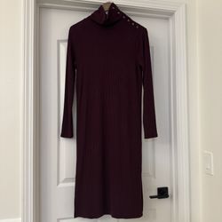 White House Black Market Burgundy Ribbed Sweater Dress
