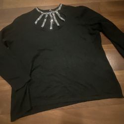 (A161)Woman’s Beaded Neck Black Sweater Size 1X By Oliver NWTS