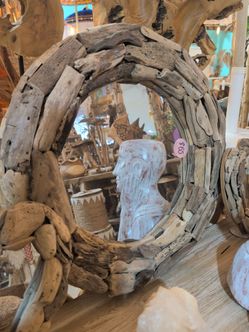 Wooden rustic circle mirror