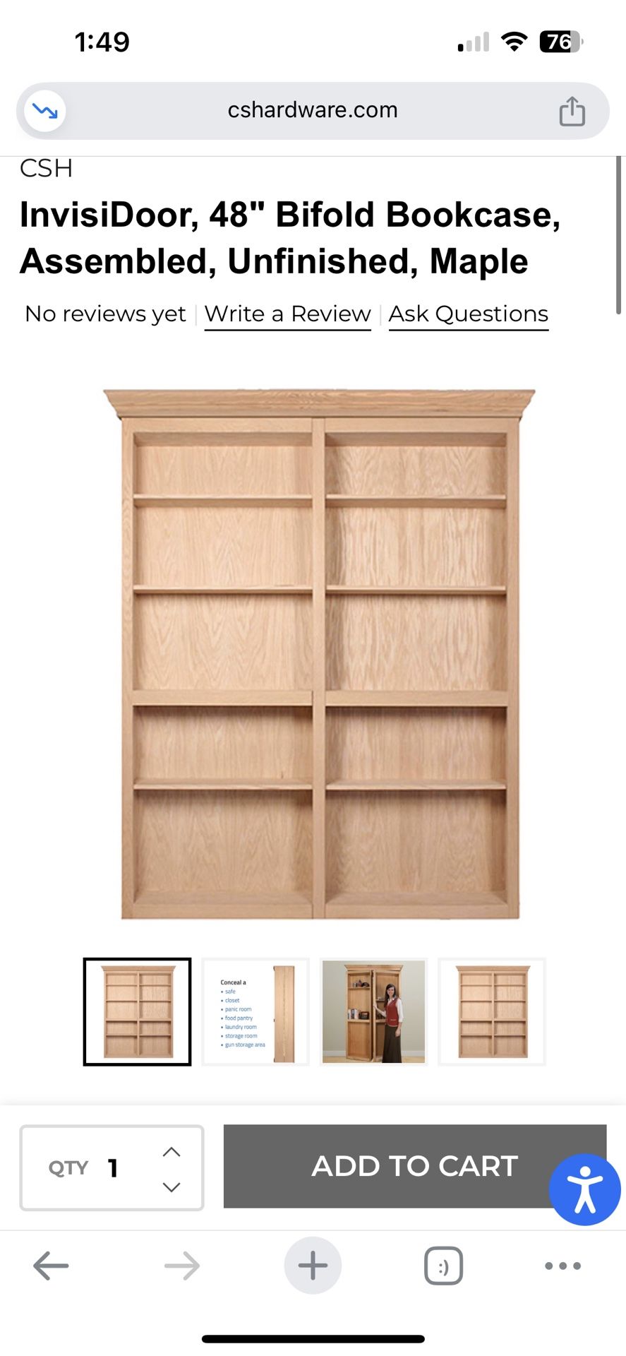 InvisiDoor 48” Bifold bookcase, Invisible Room, Closet. New and Unopened 