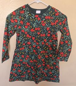 Hannah Andersson Green Floral Long Sleeve Cotton Dress Holiday School Size 6/7
