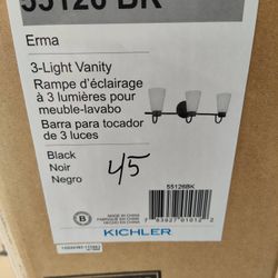 Kichler 55126bk Erma 23" 3 Light Bathroom Vanity Light Fixture In Black With Etched Glass