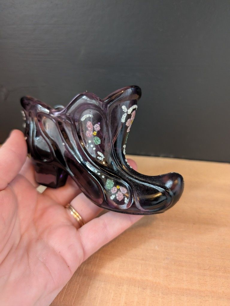 Fenton Purple Art Glass Hand Painted Slipper