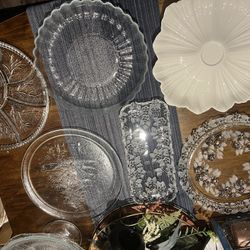 Lot of 10 Vintage Crystal Plates and Punch Bowl ($50 for entire bundle)