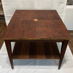 Vintage Mersman 8209 Danish Modern End/ Coffee Table, Two Tier, Marquetry Inlay Star.