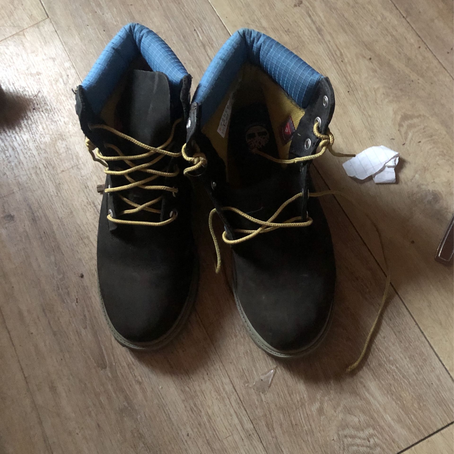Size 5 Timberlands Boots Black And Teal Blue