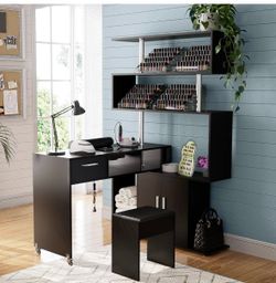 Kikihouse Manicure Table Nail Desk with Stool