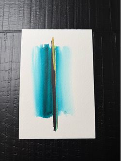 4X6 ORIGINAL ARTWORK abstract teal and gold painting