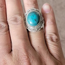 Beautiful Vintage Turquoise And Sterling Ring Size 6