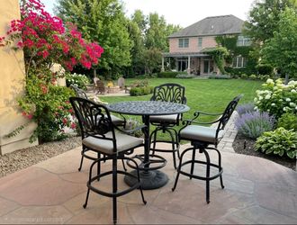 Elisabeth 5 Pc Cast Aluminum Bar Set w/ 42 Inch Round Series 80 Table in Antique Bronze/Sesame 🌱