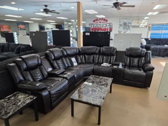 Leather Reclining Sectional Sofa with Bluetooth and LED lights