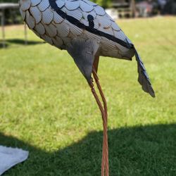 40" Tall Metal Crane Garden Statue, Blue Heron Sculpture Yard Art!