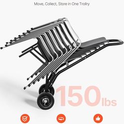 307]VEVOR Folding Chair Rack for 10 Chairs, Heavy-Duty Storage Dolly 150 LBS Capacity, Push-Style Metal Cart with Rubber Wheels, Stacking Design, Mult