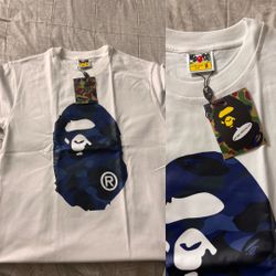 BAPE blue Camo Big Ape Head Tee (White)