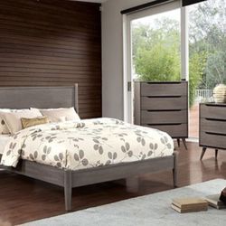 Brand New Grey Modern Style 4pc Queen Bedroom (Available In California & Eastern King)
