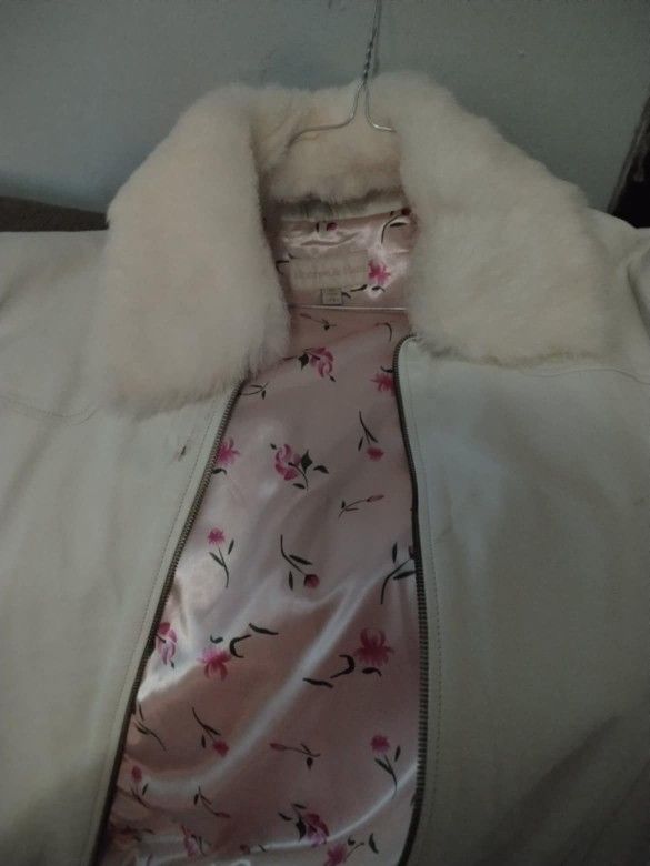Womens White Leather Coat