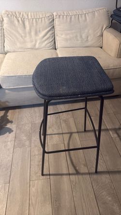 Set of 4 Blue Fabric Bar Stools with Black Metal Frames