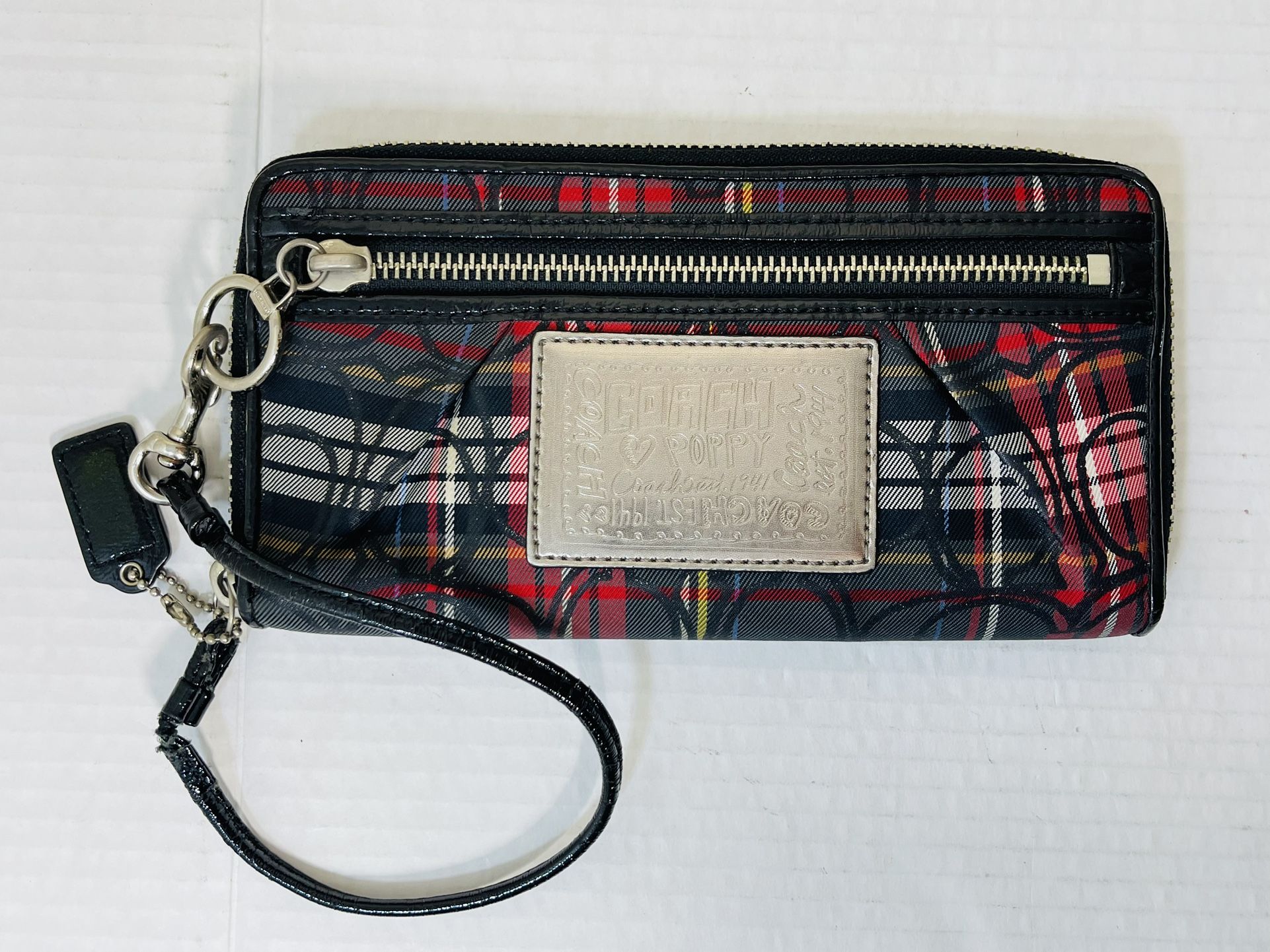 Coach Poppy Tartan Plaid Wristlet Wallet