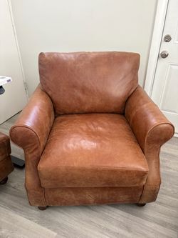 Klaussner Leather Oversized Chair + Ottoman – Saddle Brown