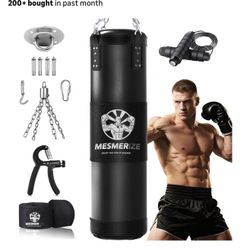 Mesmerize Punching Bag for Adults, 4ft Heavy Boxing Bag Set with 197 Inch Boxing Hand Wraps for MMA Karate Kickboxing Home Gym Martial Art - Unfilled