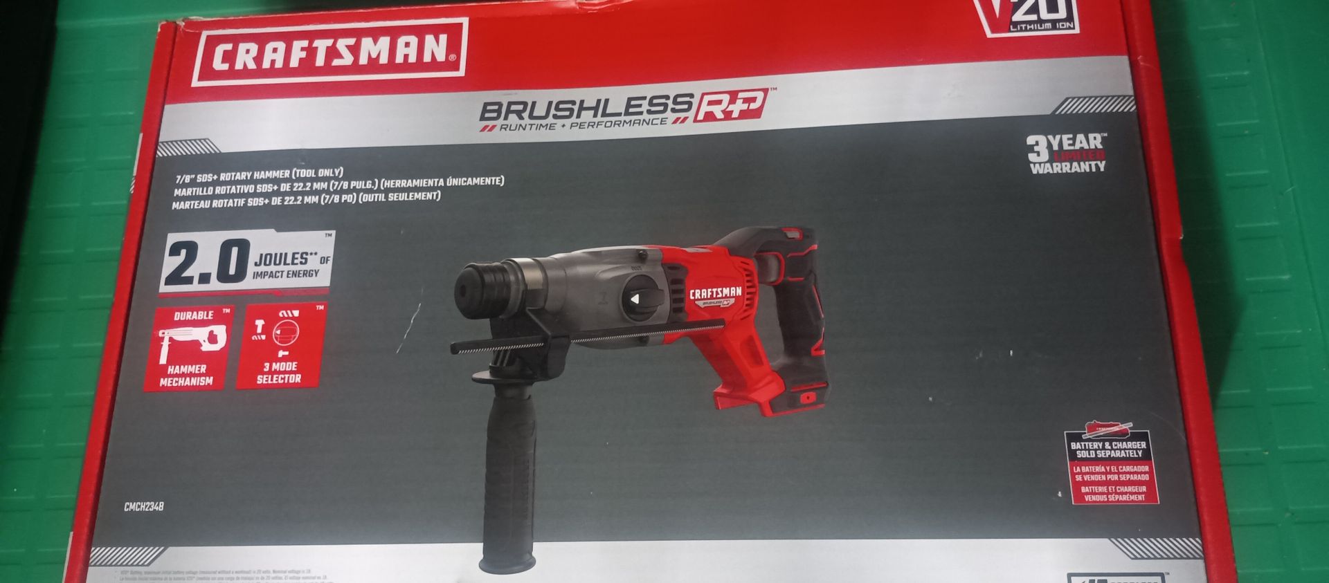 CRAFTSMAN V20 Brushless RP SDS Cordless Rotary Hammer (Model: CMCH234B).