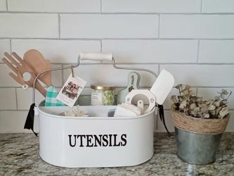 Metal galvanized Utensils caddy
