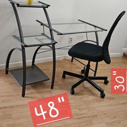Metal & Glass Desk With Chair 