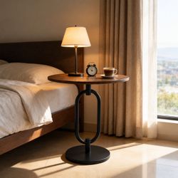 Black Round Side Table Heavy Duty Modern End Table