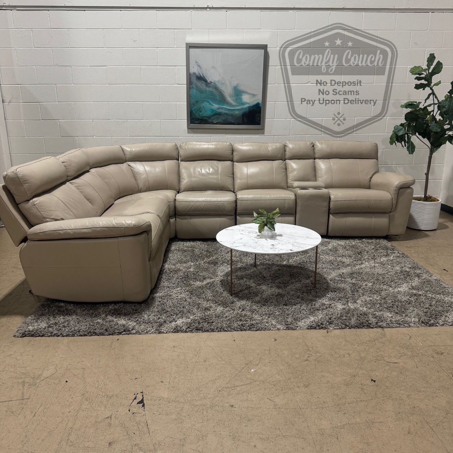 ๐๏ธCream Leather Reclining Sectional Sofa(Delivery Available!! )