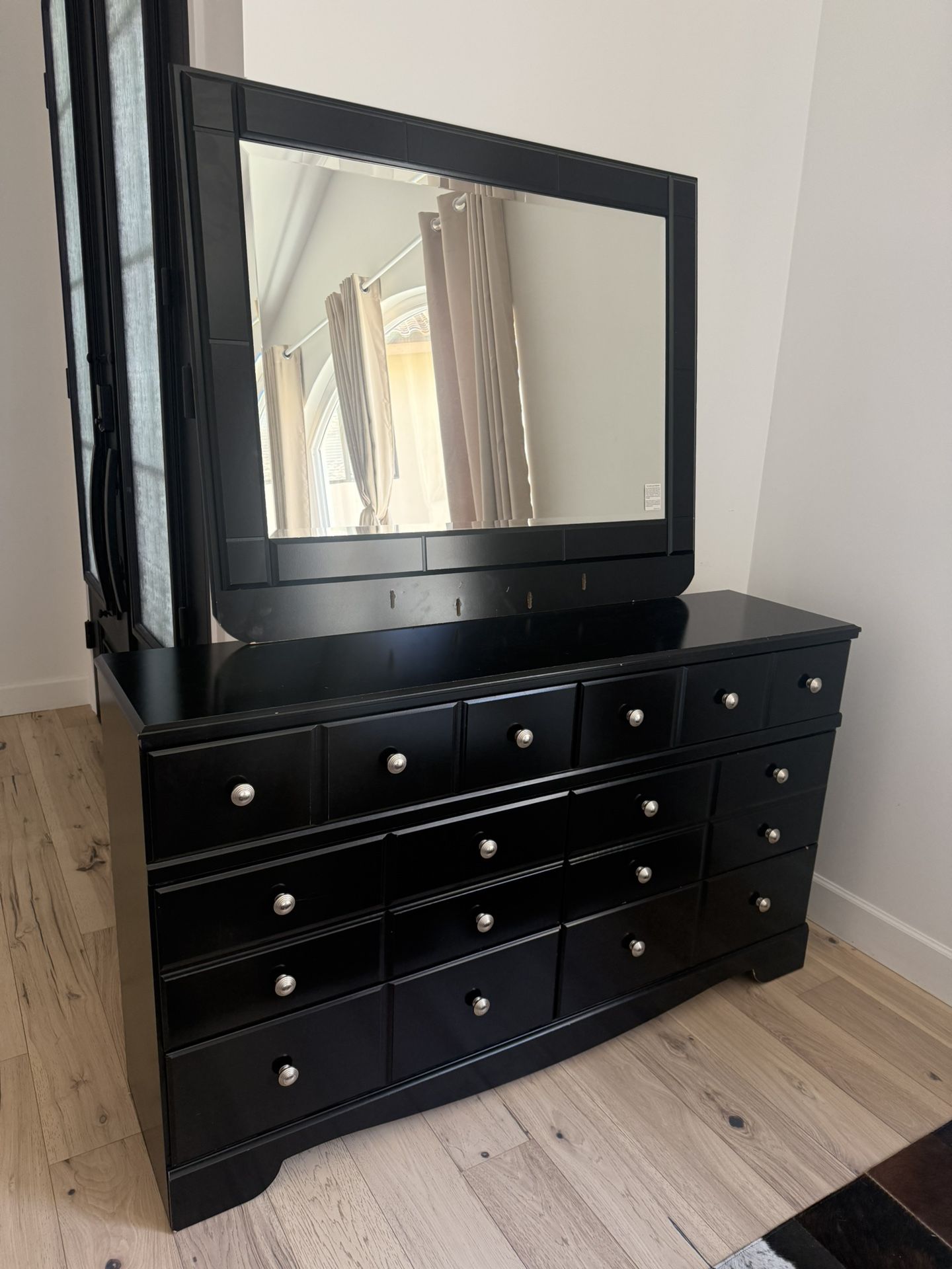 Black Dresser With Attached Mirror