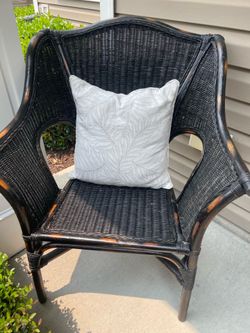 🚚 FINAL MOVING SALE – MUST SELL! – Black Rattan Wingback Accent Chair – $25