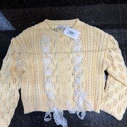 Yellow Cardigan With Lace