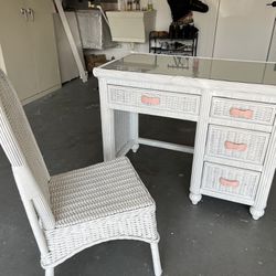 Painted Wicker Desk and Matching Chair
