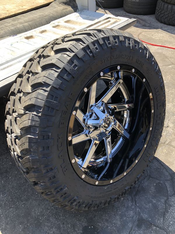 Brand new 22x12 2 piece fuel rims with 37x13.5x22 MT tires for Sale in